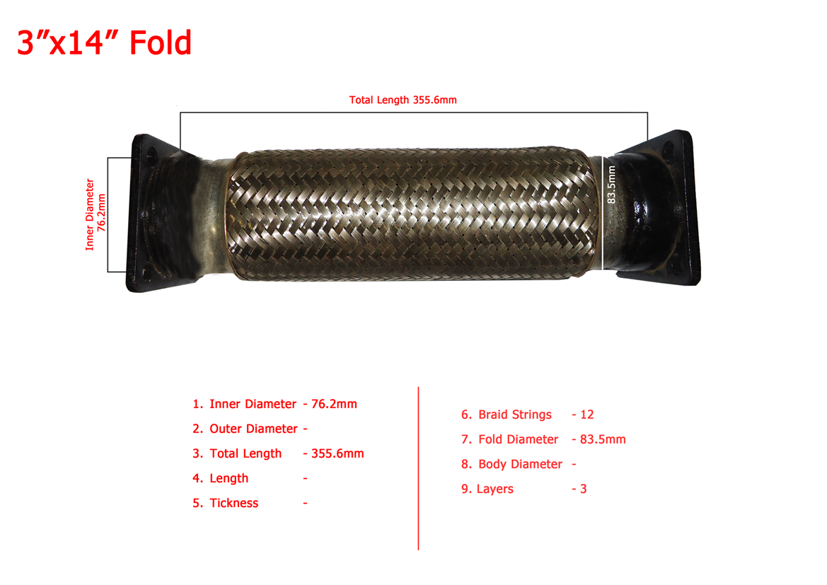 Exhaust Pipe၊ WPR၊ 3"x14" အတွင်းဘက်မြီးထိုး၊ အလွှာသုံးလွှာ (003306)