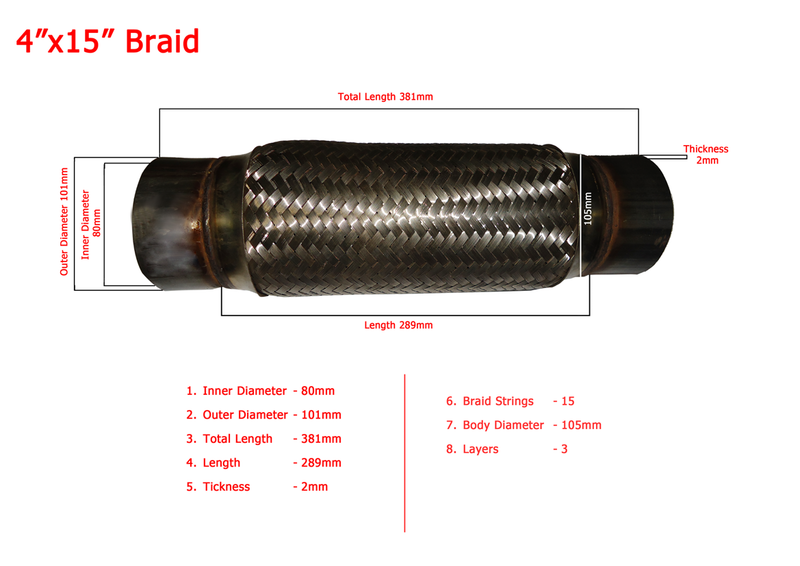 ท่อไอเสีย WPR 4 นิ้ว x15 นิ้ว (102x280/380) มีเกลียวใน 3 ชั้น (003307)