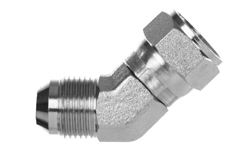 ข้อต่อไฮดรอลิก 6502-06-06 -45 ข้องอ 3/8" JIC (9/16"-18 เกลียว) ตัวผู้ x 3/8" JIC (9/16"-18 เกลียว) ตัวเมียหมุนได้ (011124)