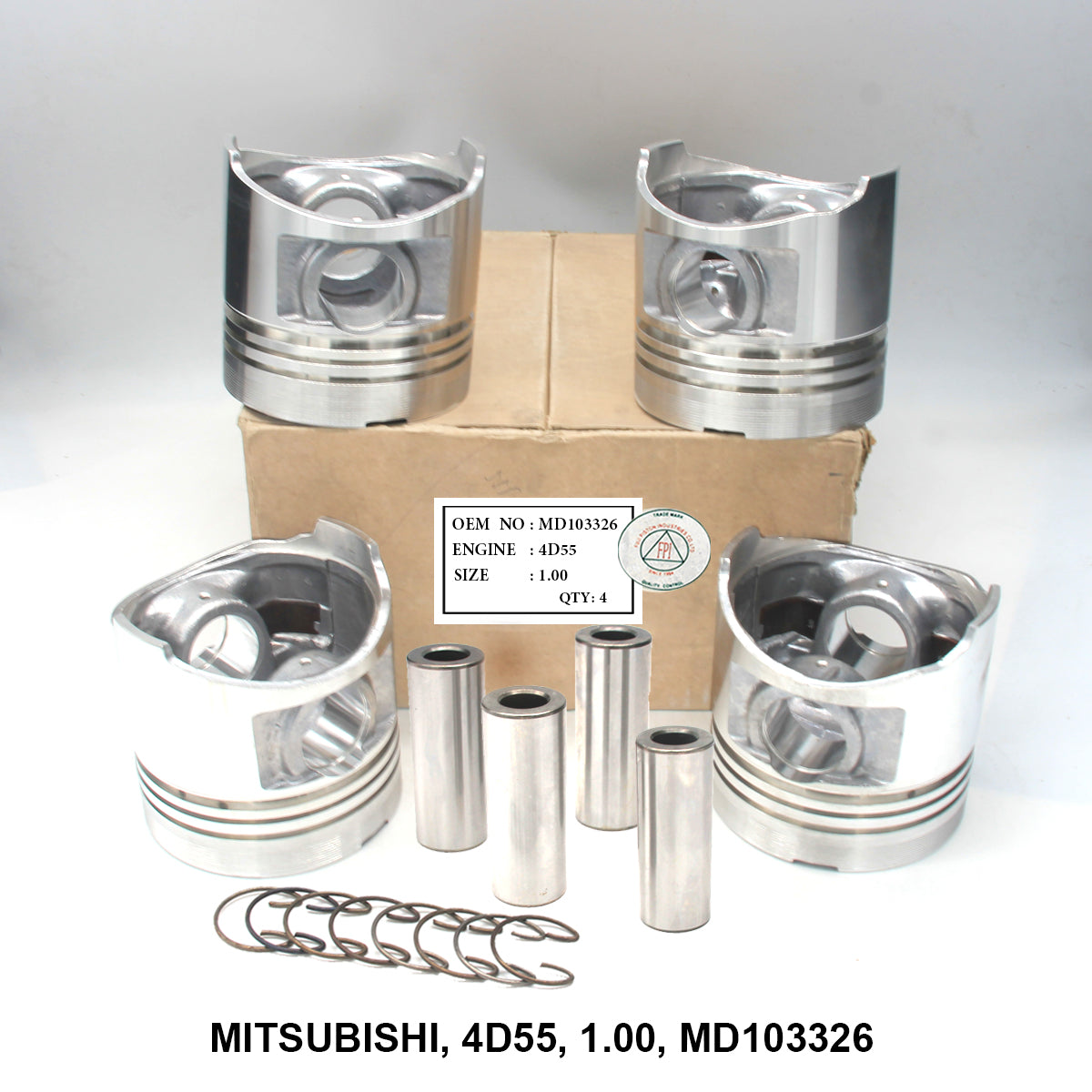 FPI Piston w/ Pin 1.00 Oversize, Mitsubishi 4D55, OEM MD103326