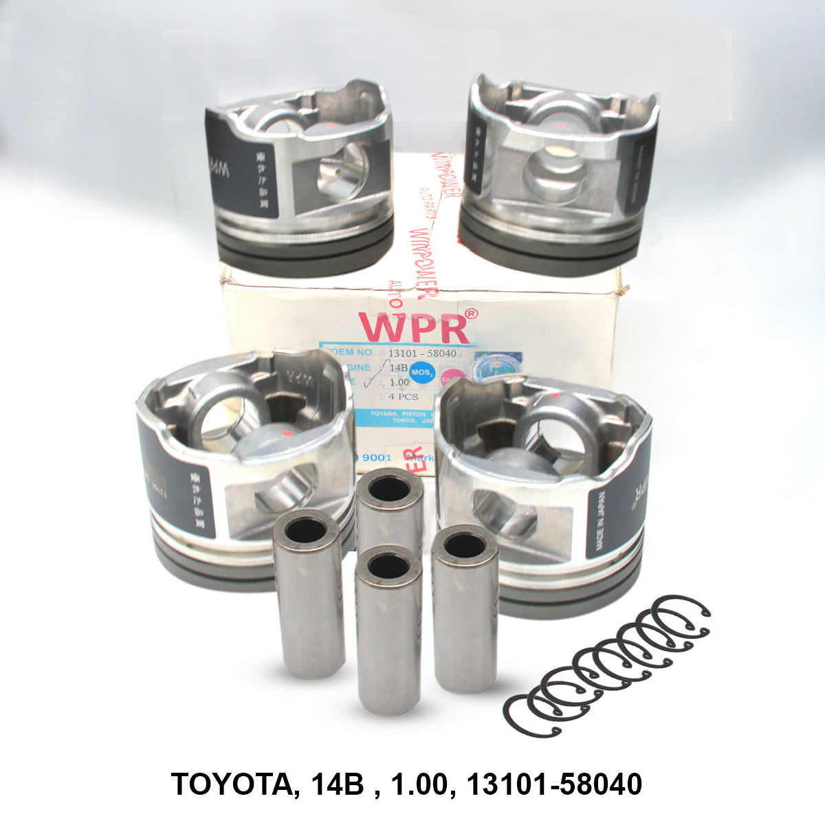 WPR Piston w/ Pin, 1.00 Oversize, for Toyota 14B, OEM 13101-58040