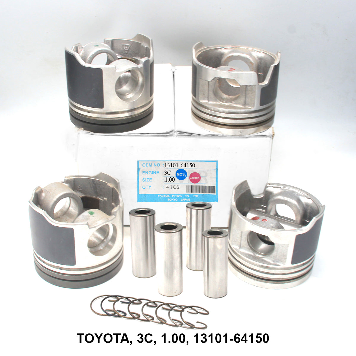 WPR Piston w/ Pin, 1.00 Oversize, for Toyota 3C, OEM 13101-64150