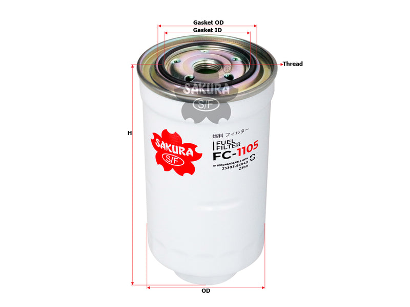 กรองน้ำมันเชื้อเพลิง(Spin-On) , SAKURA, 23303-56040, FC-1105, TOYOTA (124270)